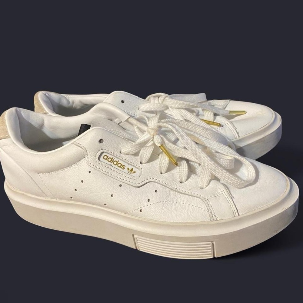 Adidas White Sneakers with Gold Accents